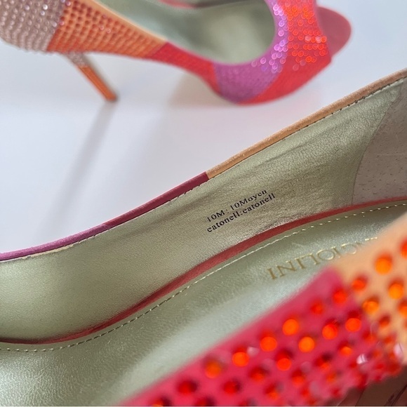 Platform Heels Enzo Angiolini 10 Barbie Peep Toe Stiletto Red Pink Orange - Picture 9 of 12